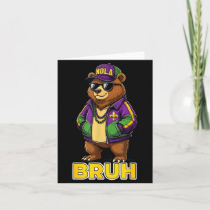 Cartão Meme de Urso de Carnaval de Mardi Gras Engraçado B