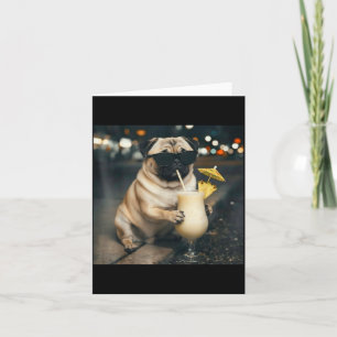 Cartão Meme engraçado de pug bebendo pina colada