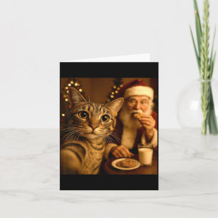 Cartão Meme engraçado de selfie de Natal de gato com Papa