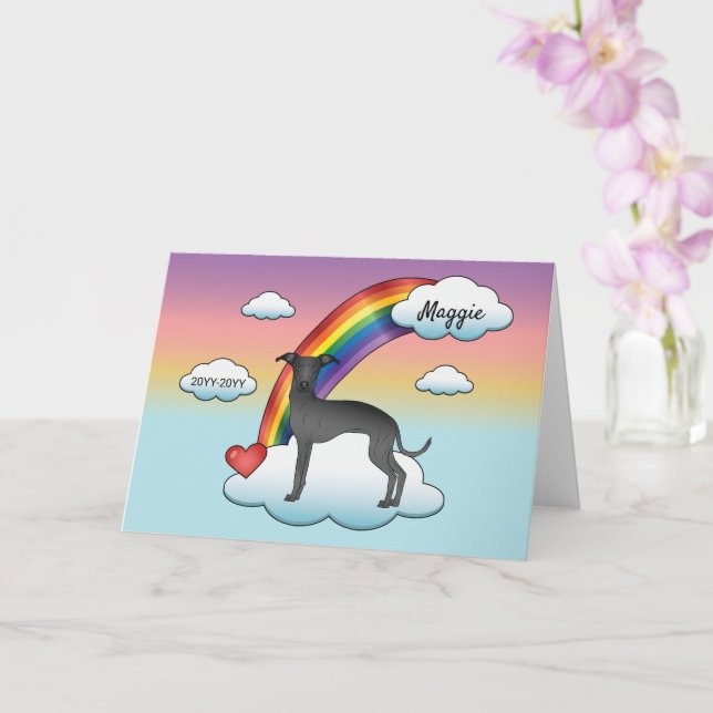 Cartão Memorial Black Italiano Greyhound Cute Dog Rainbow (Orquídea)