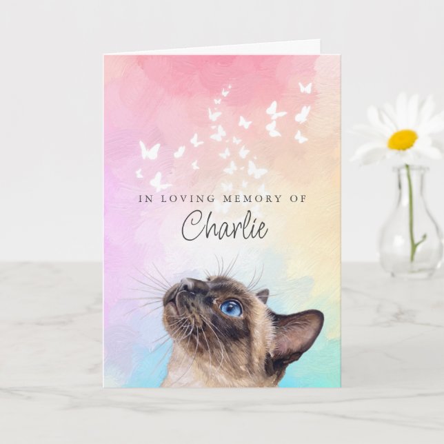 Cartão Memorial de Perda de Gato Siames de Arco-Íris Borb (Planta pequena)
