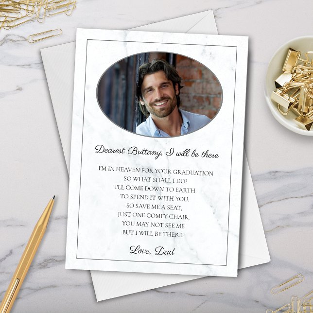 Cartão Memorial Elegante Moderno de Pai a Formando (elegant memorial photo card from deceased family member or friend to graduate for i will be there)