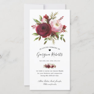 Cartão Memorial Floral Funeral De Aquarela Obrigado Nota