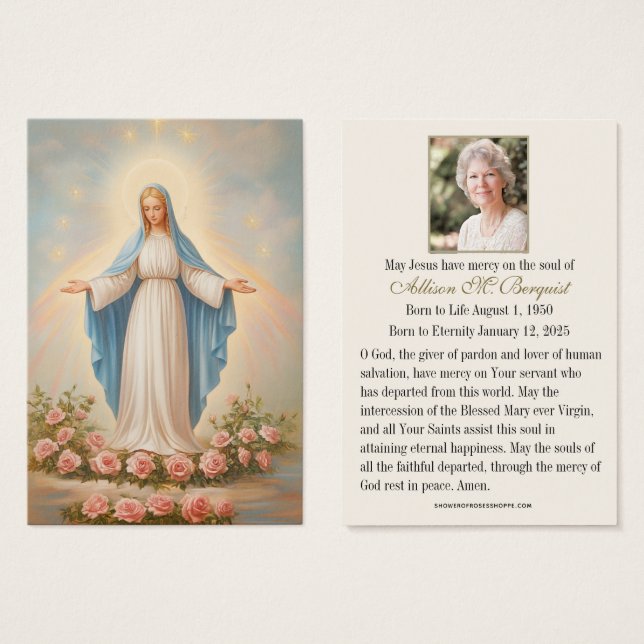 Cartão Memorial Fúnebre Católico da Virgem Maria - (Frente & Verso)