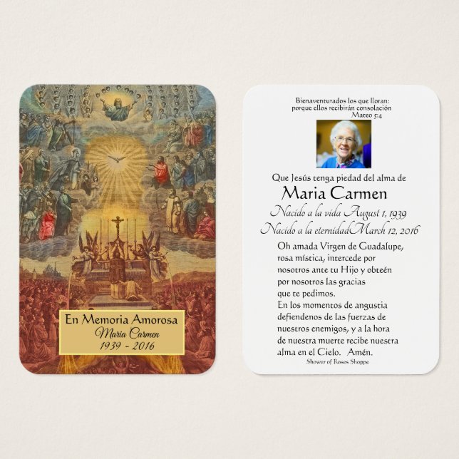 Cartão Memorial Fúnebre Católico Espanhol de Jesus (Frente & Verso)