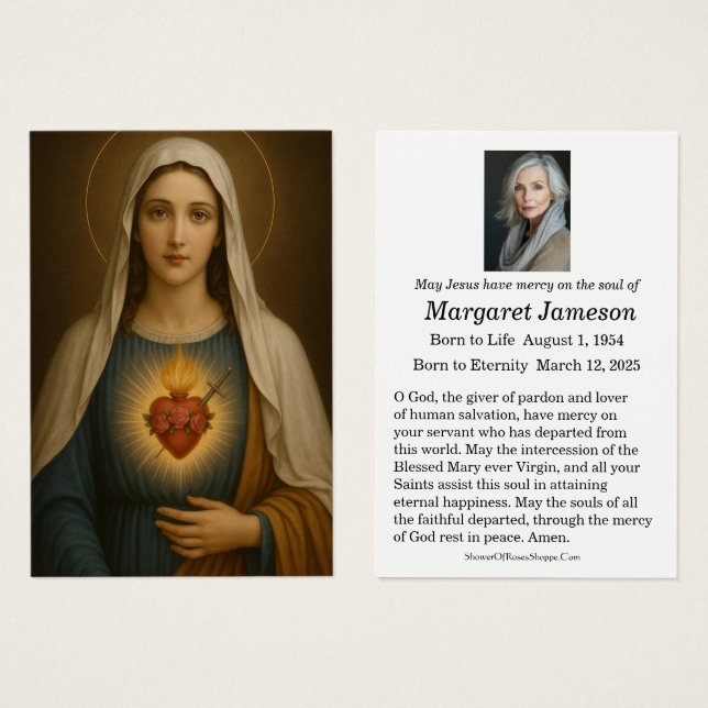 Cartão Memorial Fúnebre Católico Virgem Maria - (Frente & Verso)