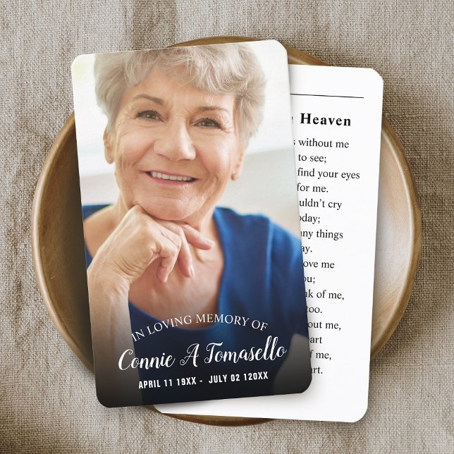 Cartão Memorial Funeral Personalizado de Simpatia  (Personalized Photo Sympathy Funeral Memorial Card with Letter From Heaven Poem)