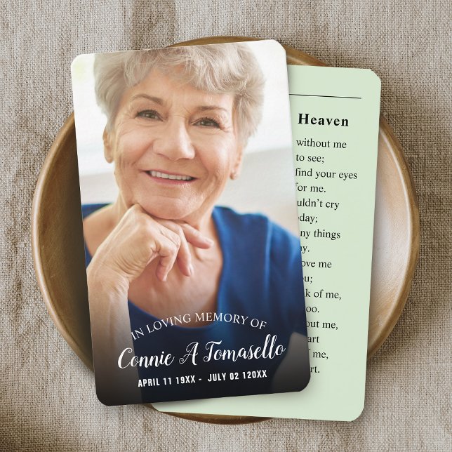 Cartão Memorial Funeral Personalizado de Simpatia  (Personalized Photo Sympathy Funeral Memorial Card with Letter From Heaven Poem)