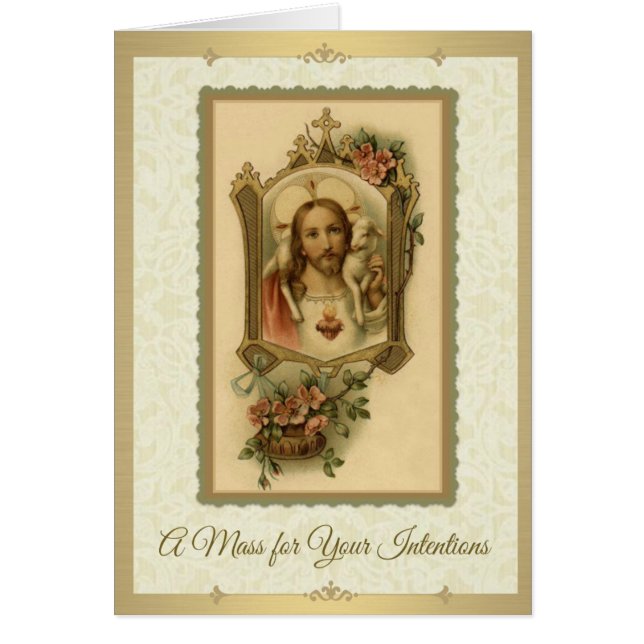 Cartão Memorial maciço católico que oferece o coração (Frente)