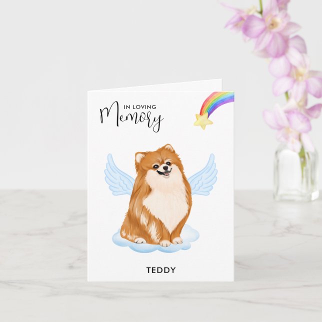 Cartão Memorial Pet Loss do Cão Anjo da Pomerânia (Orquídea)