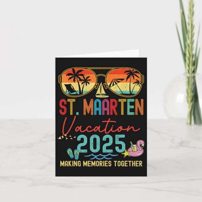 Cartão Memórias Retro de Férias em St. Maarten 2025 Match (Frente)