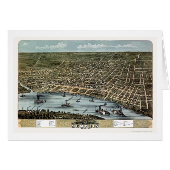 Cartão Memphis, mapa panorâmico do TN - 1870 (Frente Horizontal)