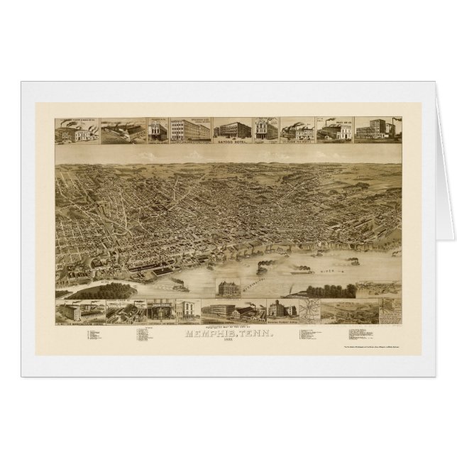Cartão Memphis, mapa panorâmico do TN - 1887 (Frente Horizontal)