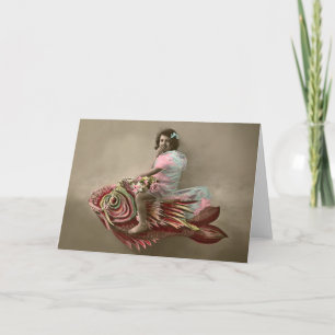 Cartão Menina Andando de Peixe