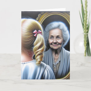 Cartão Menina aniversariante e senhora idosa