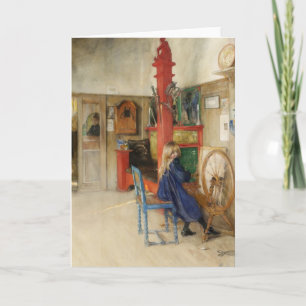 Cartão Menina Antiga em Roda de Fiar