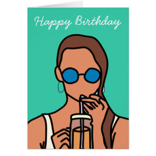 Cartão Menina bebendo chá de bolhas adolescente moderno