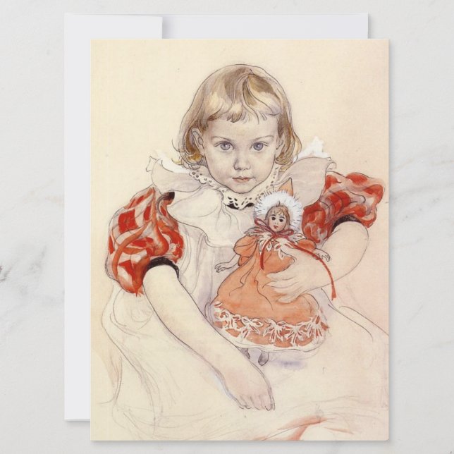 Cartão Menina bonita com boneca (Arte infantil) (Frente)