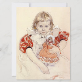 Cartão Menina bonita com boneca (Arte infantil)