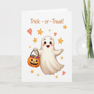 Cartão Menina Bonita de Halloween Presente ou Travessura