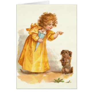 Cartão Menina bonito e Terrier do Victorian de Frances
