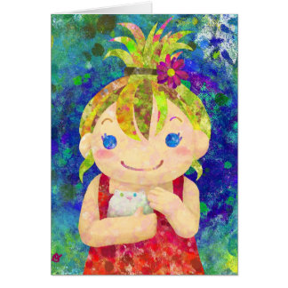 Cartão menina bonito & porco branco do gunia