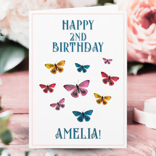 Cartão Menina Borboleta Fofa Nome Feliz Aniversário