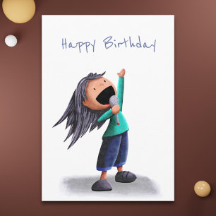 Cartão Menina Cantando Desenho Feliz Aniversário Persona