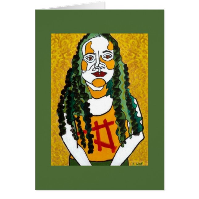 Cartão Menina com cabelo verde (Frente)