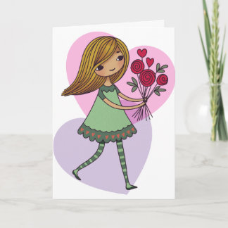 Cartão Menina Com Flores