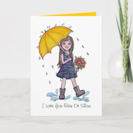 Cartão Menina Com Guarda-Chuva Amarelo Em Aquarela