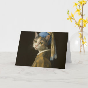 Cartão Menina com um Gato Brinco de Pérola