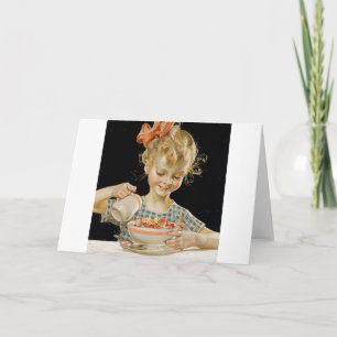 Cartão Menina Comendo Café da Manhã