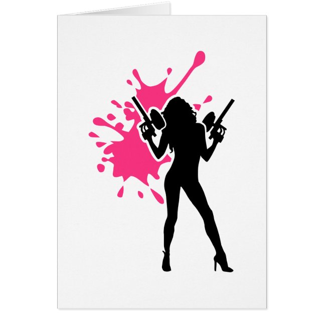 Cartão Menina da mulher do respingo do Paintball (Frente)