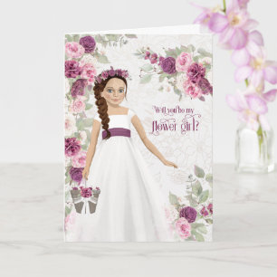 Cartão Menina das Flores com Ranúnculo Roxo