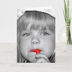 Cartão Menina de Aniversário Com Batom Vermelho