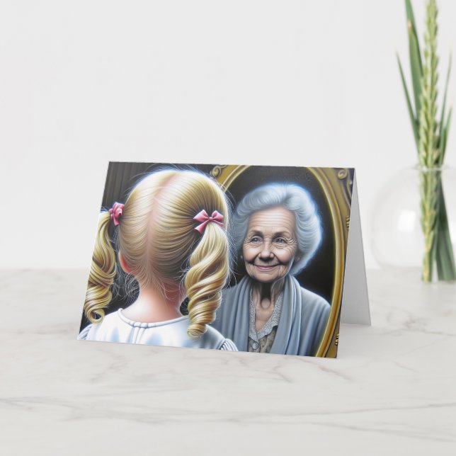 Cartão Menina de Aniversário e Senhora Idosa (Frente)