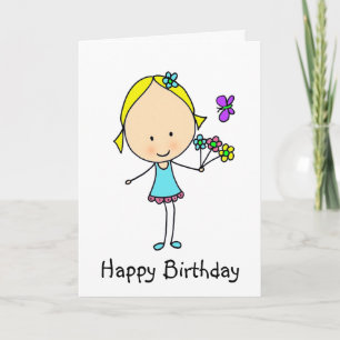 Cartão Menina de Aniversário Feliz Com Flores