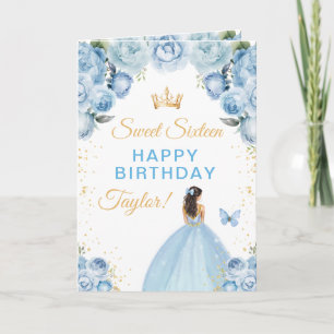 Cartão Menina de Cabelo Castanho Azul Aniversário de Deze