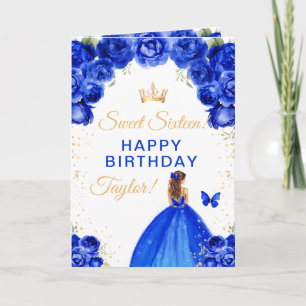 Cartão Menina de Cabelo Castanho Azul Aniversário de Deze