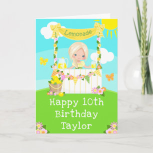 Cartão Menina de Cabelo Loiro Limonada Feliz Aniversário 