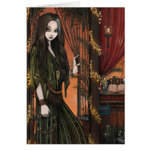 Cartão Menina de cafetaria boémia de Rhianon