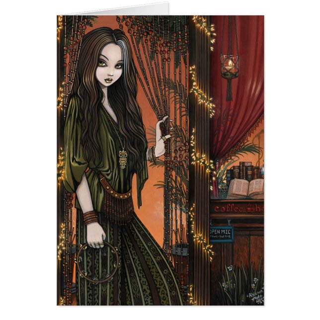 Cartão Menina de cafetaria boémia de Rhianon (Frente)