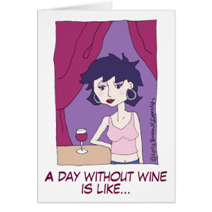 Cartão Menina de desenho animada de vinho tinto engraçad