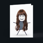 Cartão Menina de desenho de palito de aniversário para ir<br><div class="desc">Menina de desenho de palito fofa com cabelo comprido,  óculos e um vestido azul de ganga em um fundo branco para o aniversário da irmã.</div>