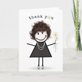 Cartão Menina de Palitinho Agradecida com Margaridas