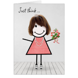 Cartão Menina de Palitinho com Buquê de Aniversário