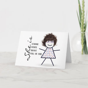 Cartão Menina de Palito com Cabelo para Aniversário da Ma