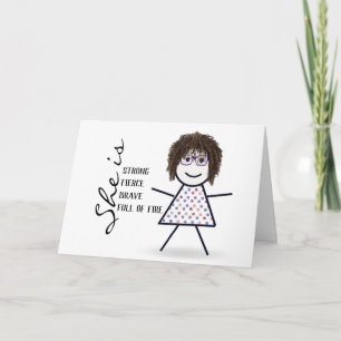 Cartão Menina de Palito com Cabelo para o Aniversário da