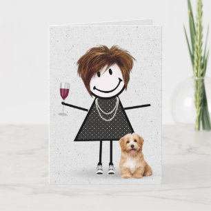Cartão Menina de palito de aniversário com cachorro